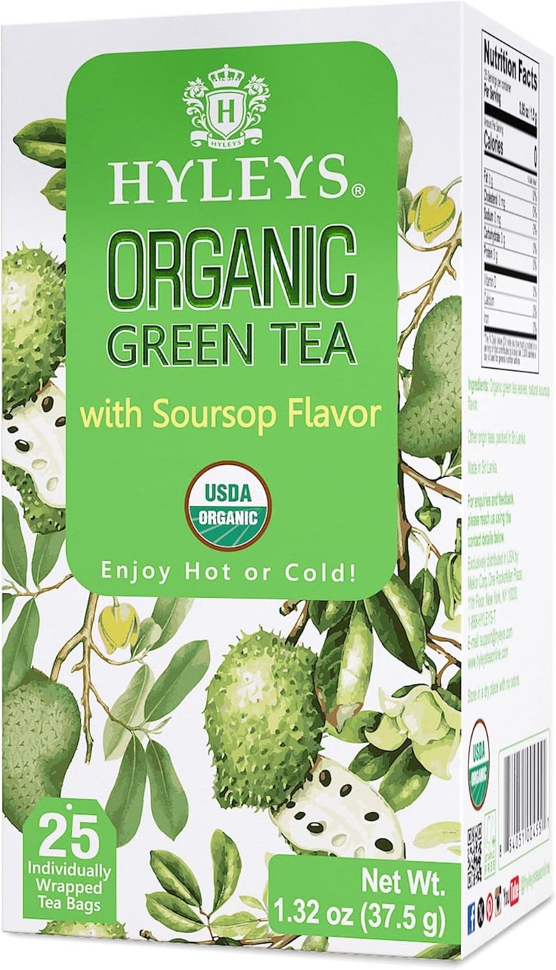 Hyleys Organic Green Tea with Soursop Flavor - 25 Tea Bags - Image 1
